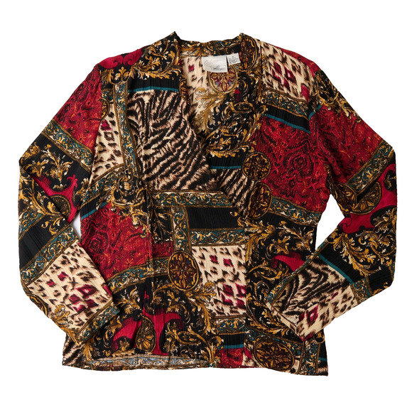 Vintage Worthington Top Women's 8 Baroque Animal Print 90s Maximalist Opulent - Picture 1 of 9